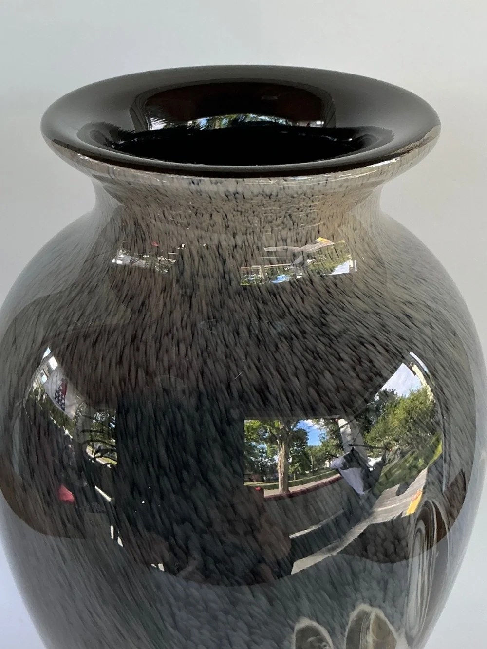 New Stunning Hand-Blown Art Glass Vase Charcoal Amber Black Tortoiseshell Shell